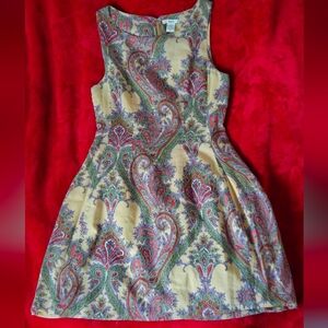 Bar III Multi-Color Paisley On A Cream Backgound Fitted Dress - Size Small